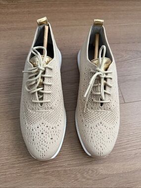 Cole Haan 2.0 zero grand Women's Beige Knit Sneakers with Gold Accent